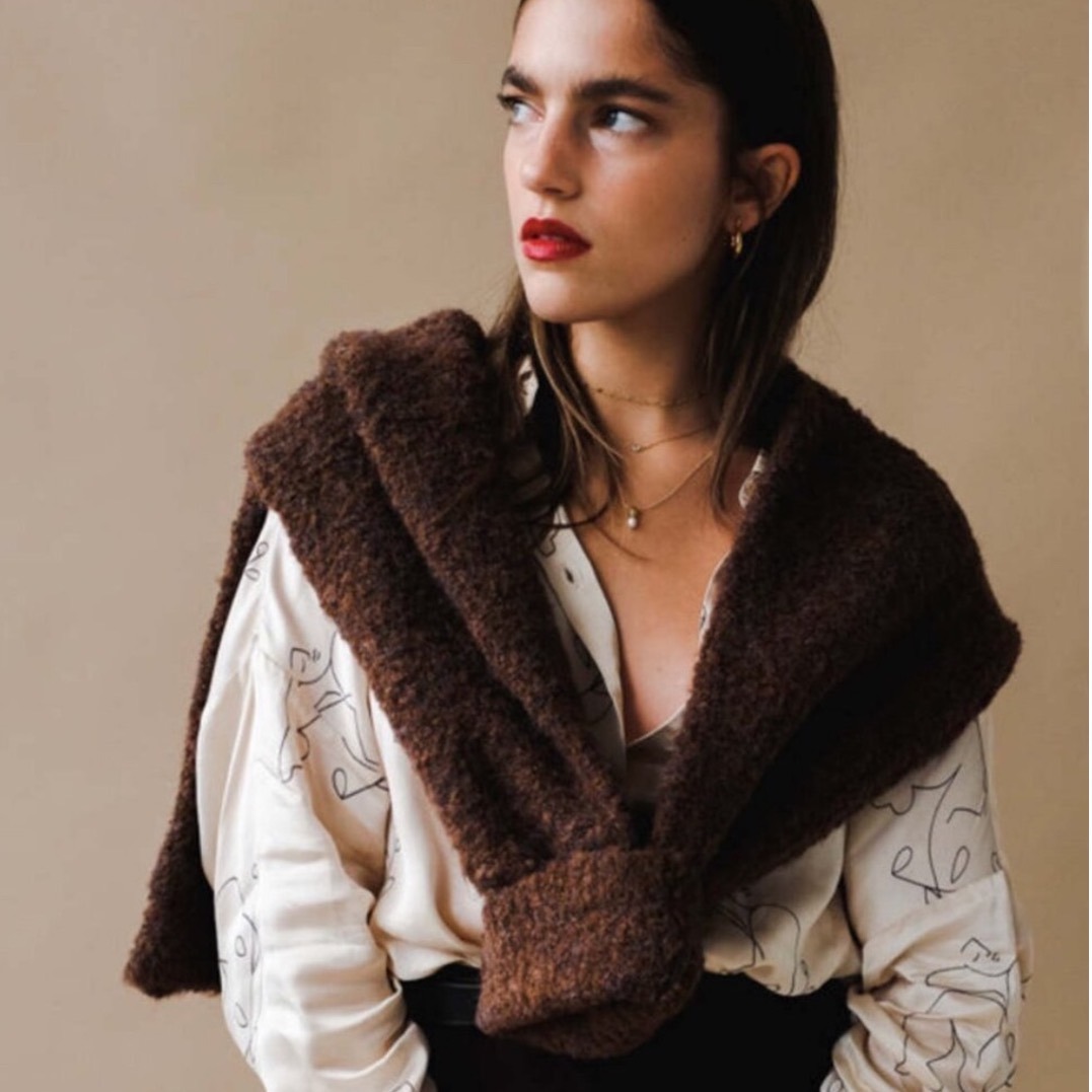 Le Bon Shoppe Envie Sweater Xs/S Brown Boucle Knit Crew Neck Pullover — image 2 of 6